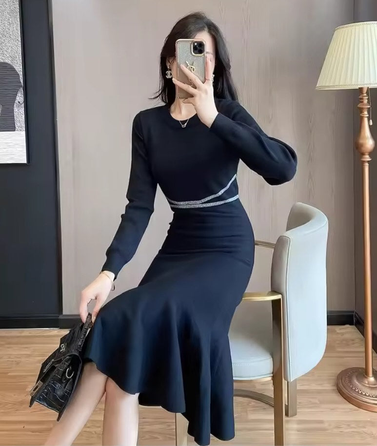 Hannah Fishtail Skirt Knitted Casual Long Sleeve Dress